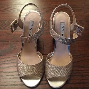 Gold glitter Nina Mary Jane strappy heels